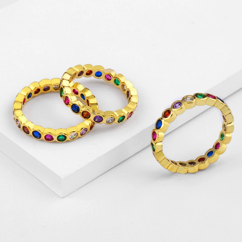 Charm Round Circle Rings Trendy Colorful Crystal For Women Cute Rainbow Cubic Zircon Wedding Jewelry Gifts Anillos 4 | Украшения и