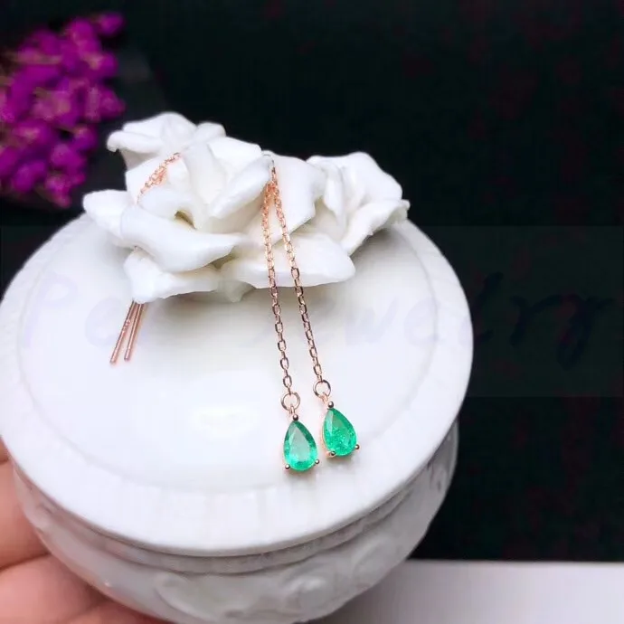 Натуральные серьги с изумрудом,, Стерлинговое Серебро 925 пробы, 0.4ct* 2шт, драгоценный камень, ювелирные украшения# R982810
