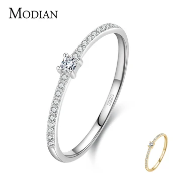 Modian 2021 Real 925 Sterling Silver Simple Square Clear CZ Charm Gold Color Finger Rings For Women Wedding Engagement Jewelry 1