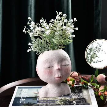 

NORDIC CREATIVE RESIN HUMAN HEAD VASE ART FLOWER ARRANGEMENT DOLL SCULPTURE FLOWER POT POTTED PLANT HOME GARDEN DECORATION