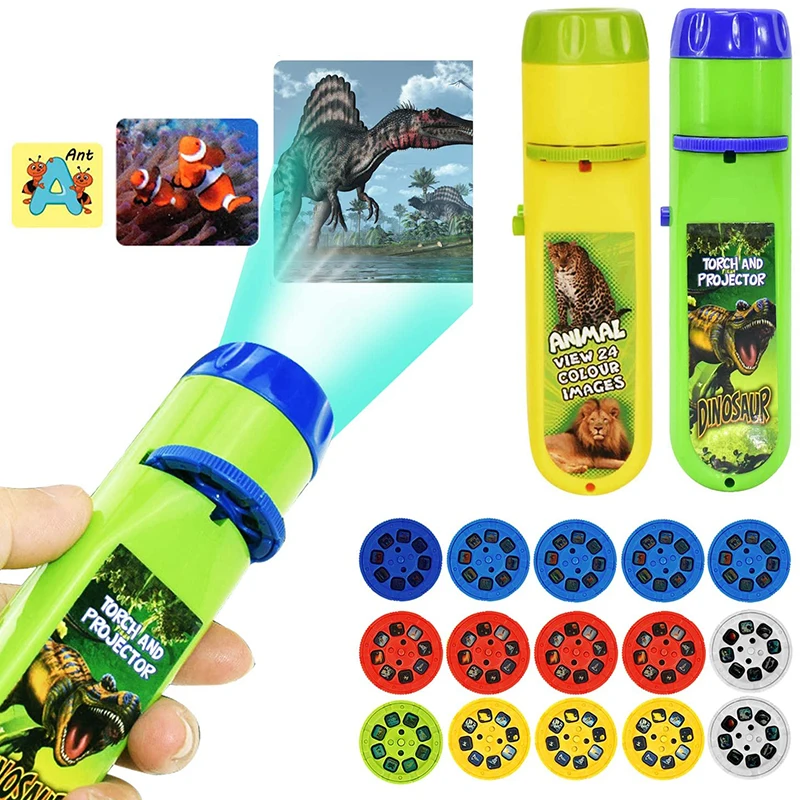 Children Slide Projector Torch Projection Torches lamp Flashlight Kids Learning Education Animal Dinosaur Fruit Cognition Toys | Игрушки и