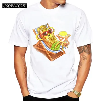 

2019 Newest Summer Chillin and Grillin Men T-shirt Sunbathing Corn Printed T shirt Short Sleeve Basic Tee Shirts Cool Tops