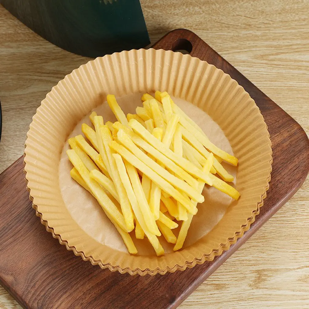 50Ppcs Air Fryer Round Liners 16cm Non-Stick Mat Parchment Paper Bamboo Steamer Steaming Basket Paper Disposable Baking