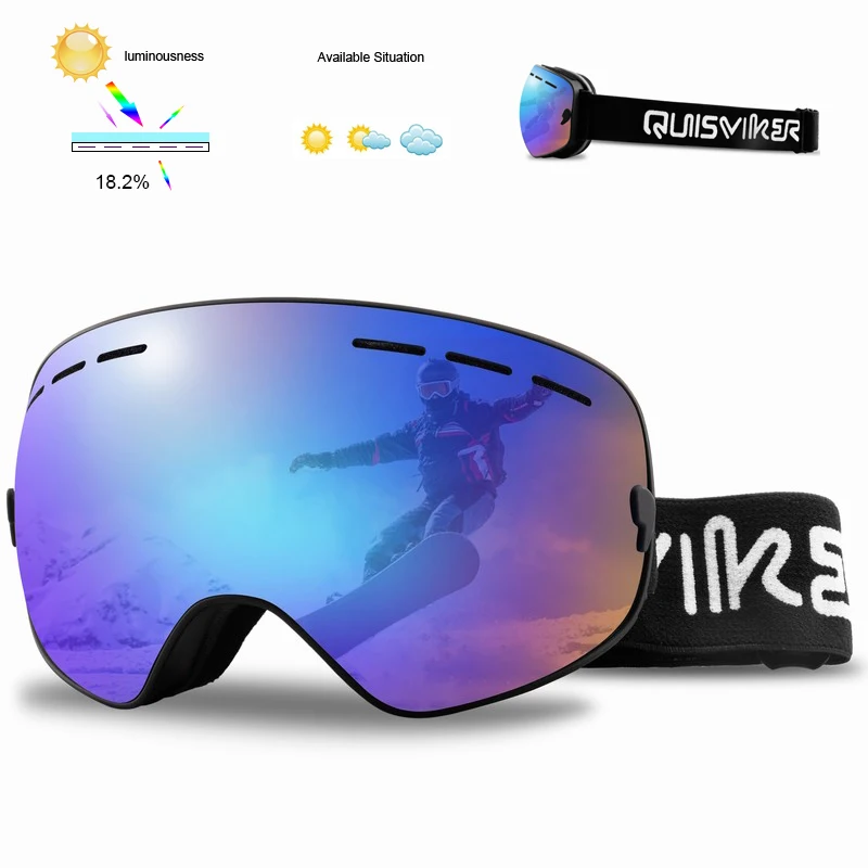 QUISVIKER Brand New Ski Googles Double Layers Anti-fog Skiing Glasses Snow Snowboard Eyewear Outdoor Ski Mask Snowmobile - Цвет: SQ12