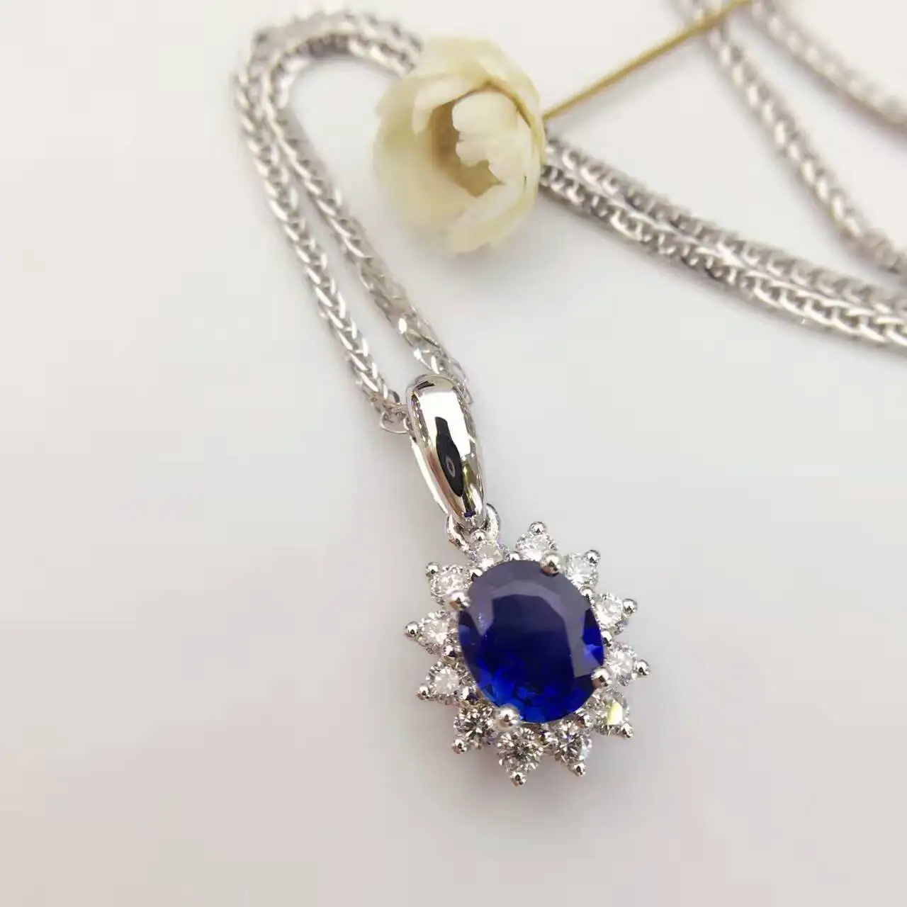 18K Белое Золото 0.582ct натуральный сапфир+ 0.225ct бриллиантовое изящное подвесное ожерелье ювелирный флакон для парфюма подвеска с сертификатом