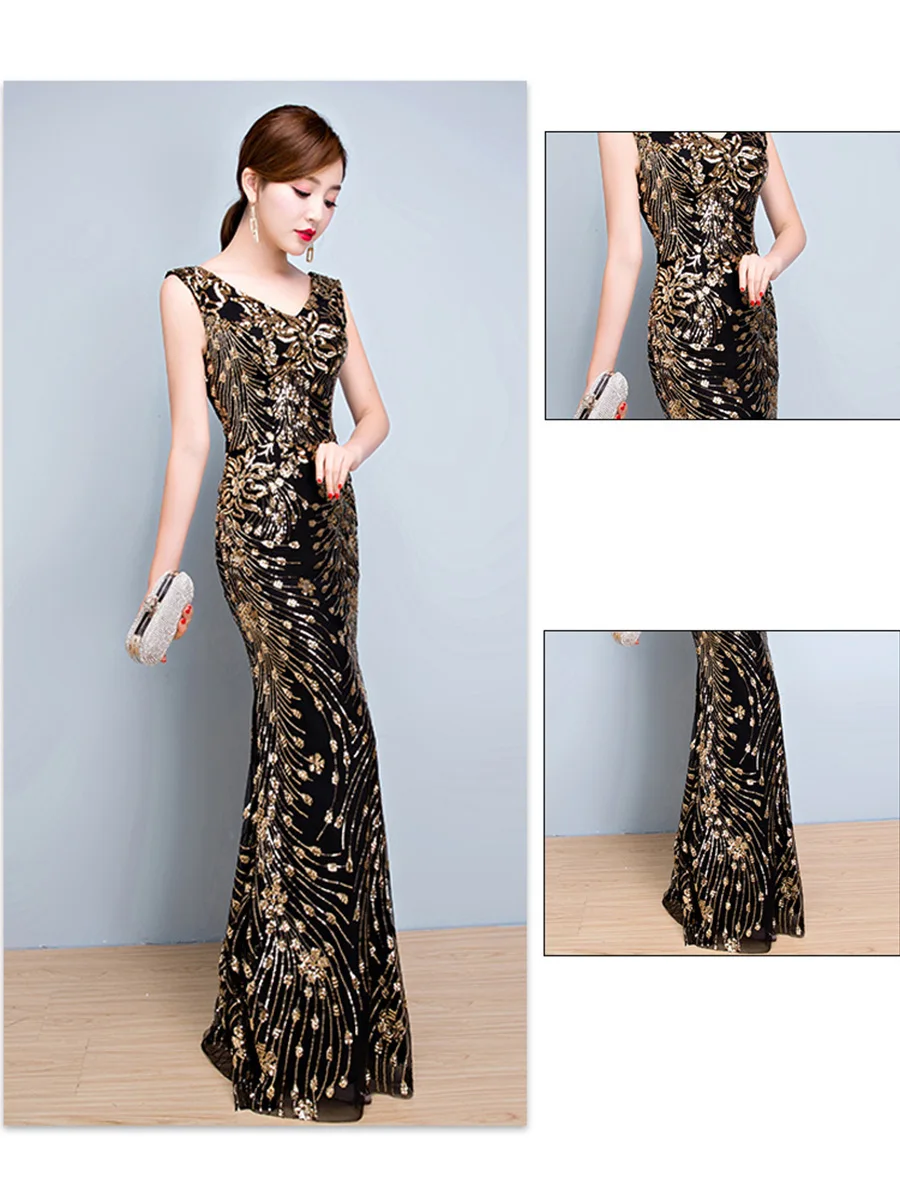 Вечернее платье, сексуальное, с двойным v-образным вырезом, Robe De Soiree, шикарные, с блестками, элегантные вечерние платья, длина до пола, Русалка, вечерние платья F247