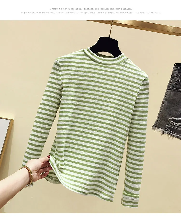 BOBOKATEER Winter Long Sleeve T shirt Women Tshirt Vintage Stripe Shirt Clothes Women Tops Stretch Cotton Tee Shirt Spring