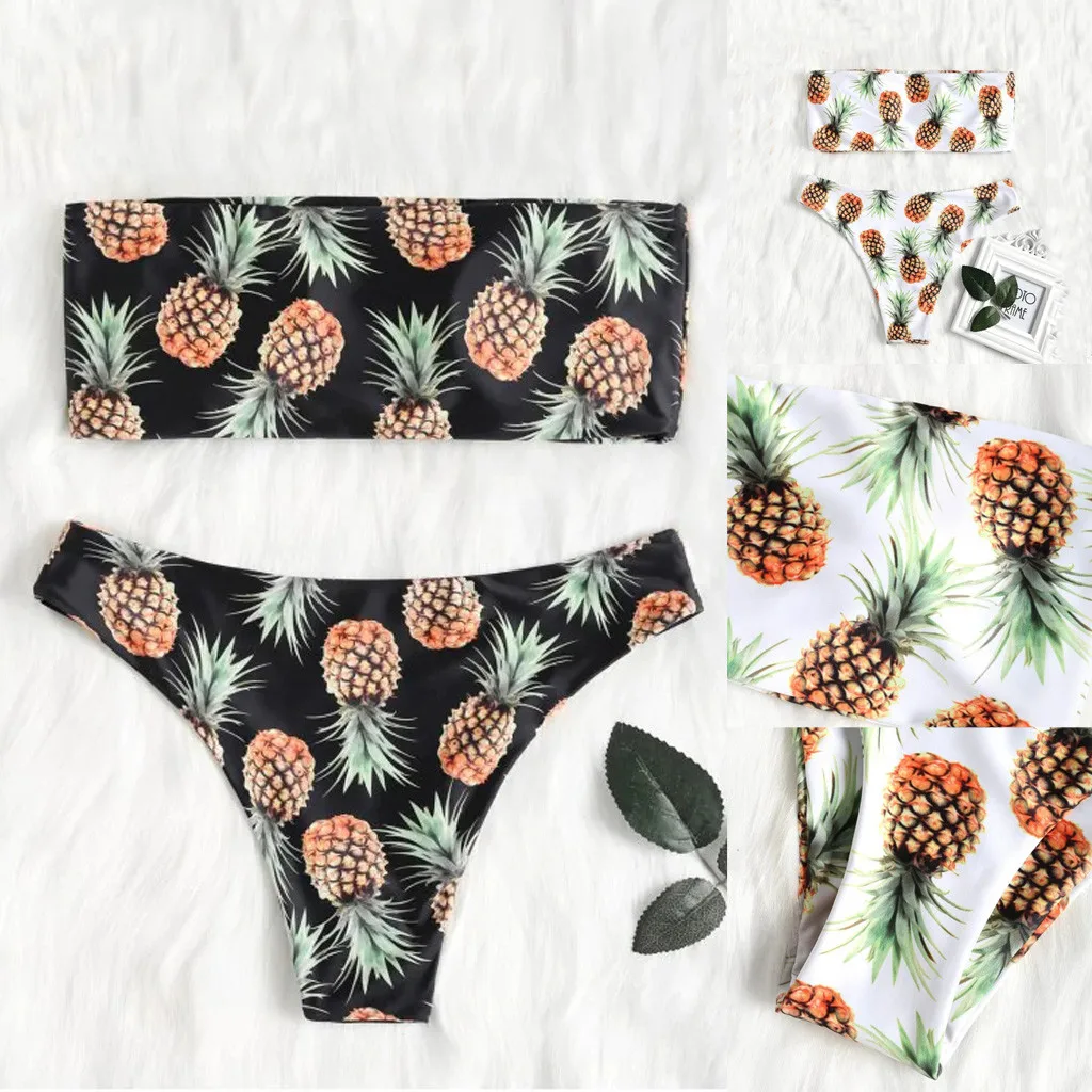 

Sexy Printed Pineapple Women Bikini Set Bandage Push Up Padded Bra Thongs Swimsuit Bathing Suit Two Pieces Swimwear S-XL