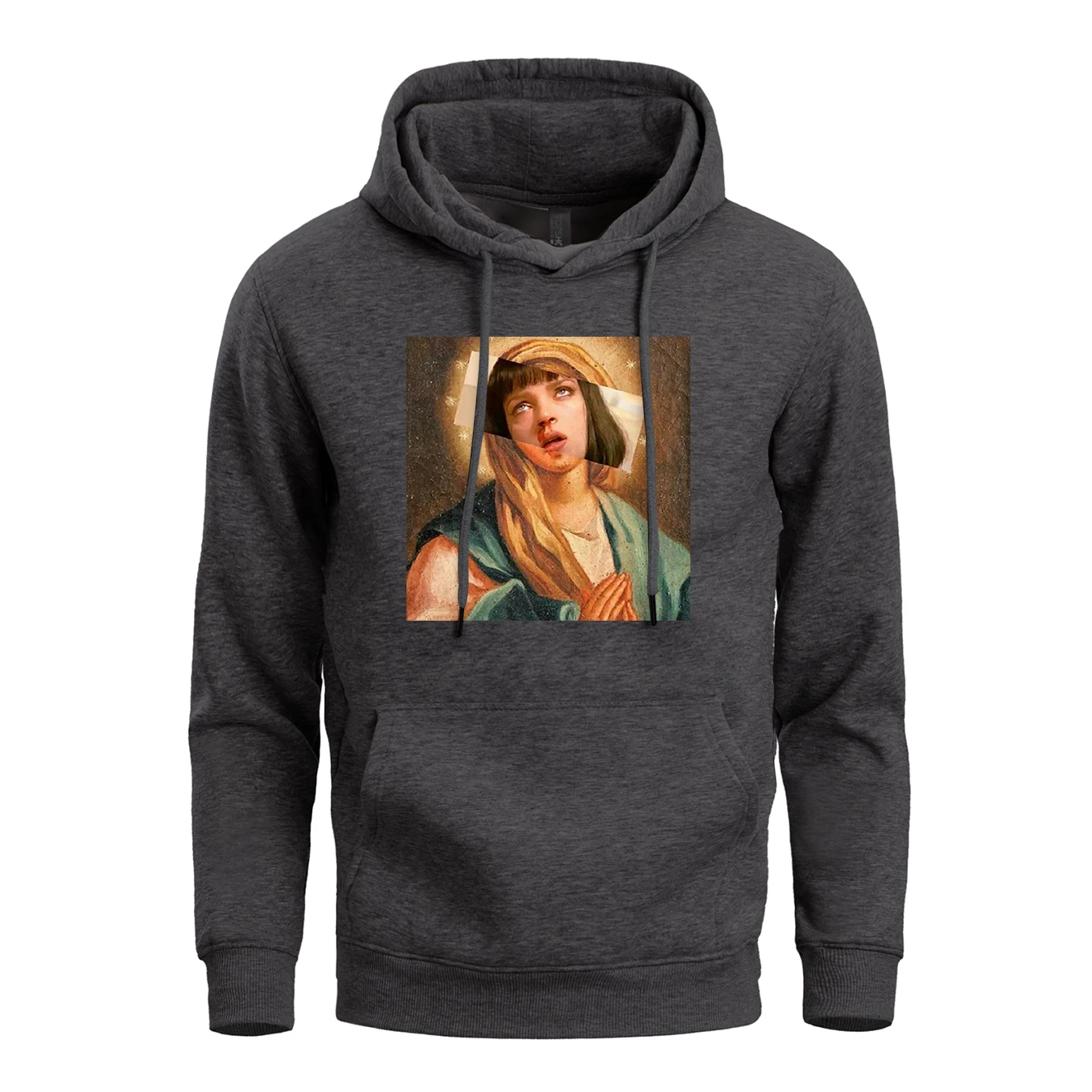 Pulp fiction& Virgin Mary, забавные толстовки с капюшоном, мужские свитшоты, новинка, весна-осень, флисовая толстовка с капюшоном в стиле хип-хоп, уличная одежда, брендовая толстовка с капюшоном - Цвет: Dark Gray