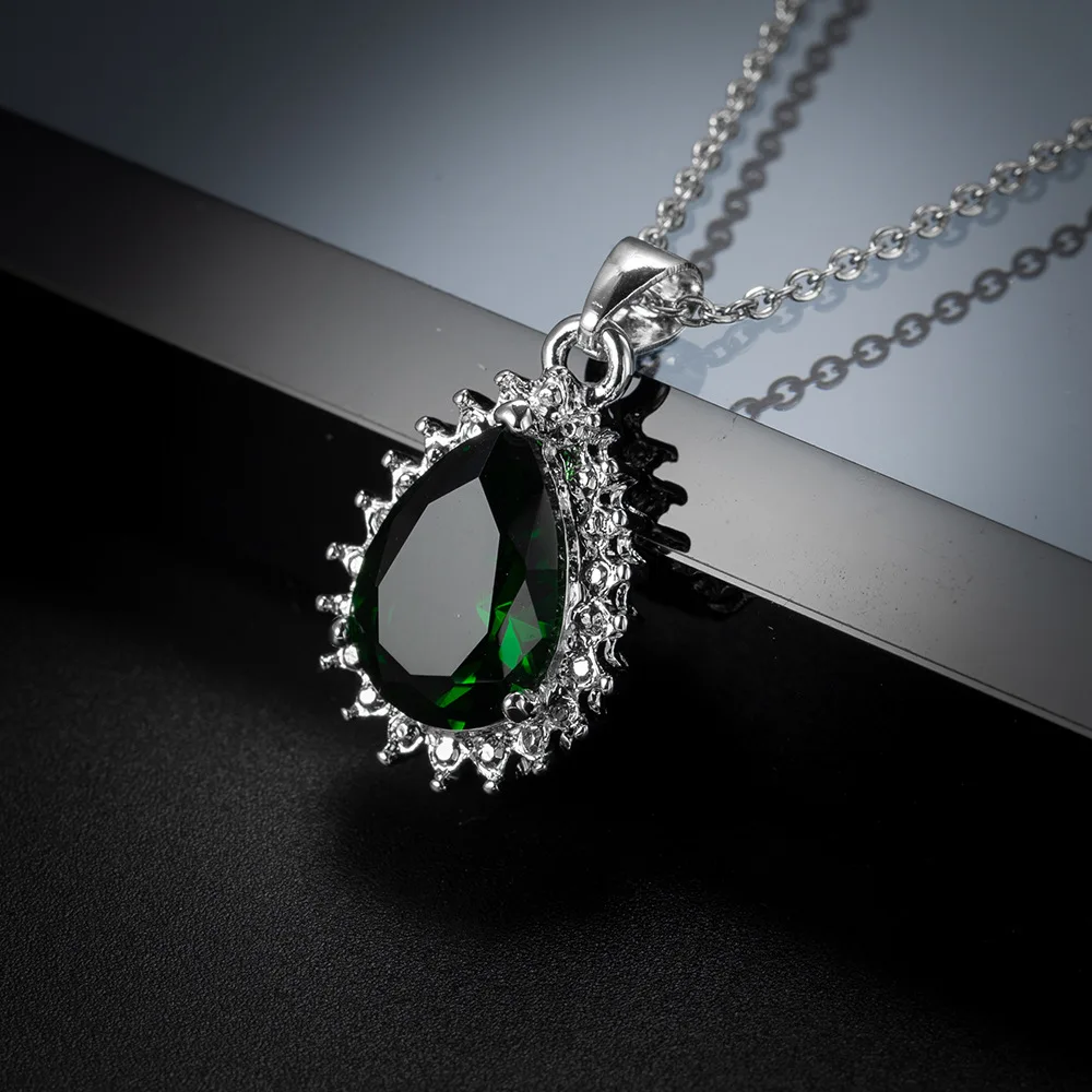 

Clavicle Chain For Women Set Crystal Fashion Luxury Fine Jewelry 2020 Hot Necklace With Green Color Zircon