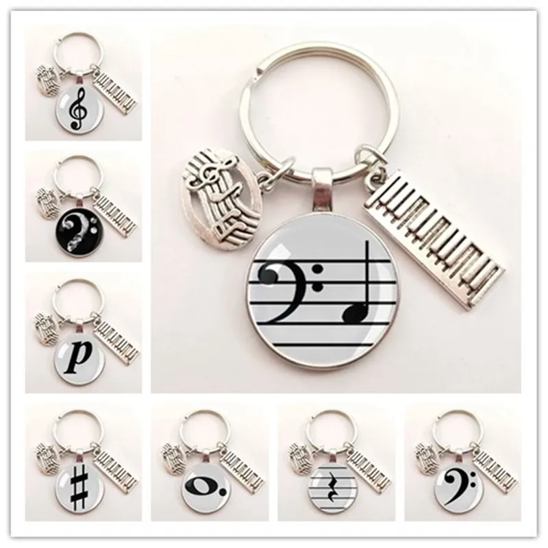 

Musical instrument piano note symbol key chain key ring sharp logo treble bass clef icon flat key ring music lover jewelry gift