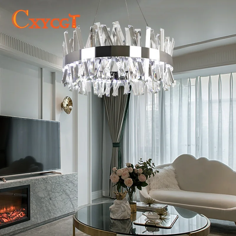 round design crystal chandelier modern lighting luxury dinning room living room lights chrome LED lamp