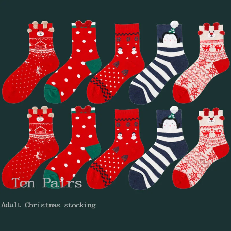 Ten Pairs FENNASI, 10 пар, женские носки, зимние рождественские носки, цветные хлопковые, красные, рождественский подарок, милый Принт, носки теплые, мягкие, зимние носки - Цвет: Ten Pairs