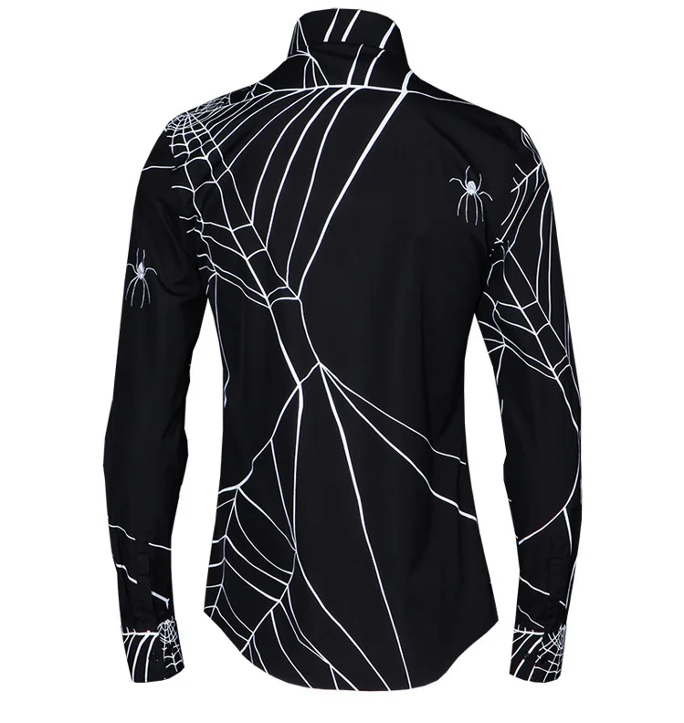 Minglu Men Shirt Luxury Gothic Spider Web Allover Printed Long Sleeve Men Shirts Plus Size 4xl Black White Slim Fit Shirts Man