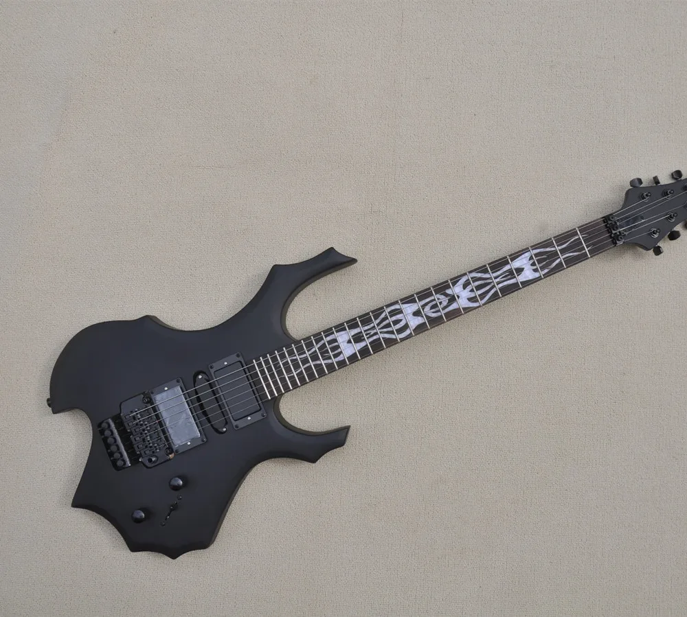 

Flame shape Black body Electric Guitar with Rosewood Fretboard,White pearl inlay,Provide customized services