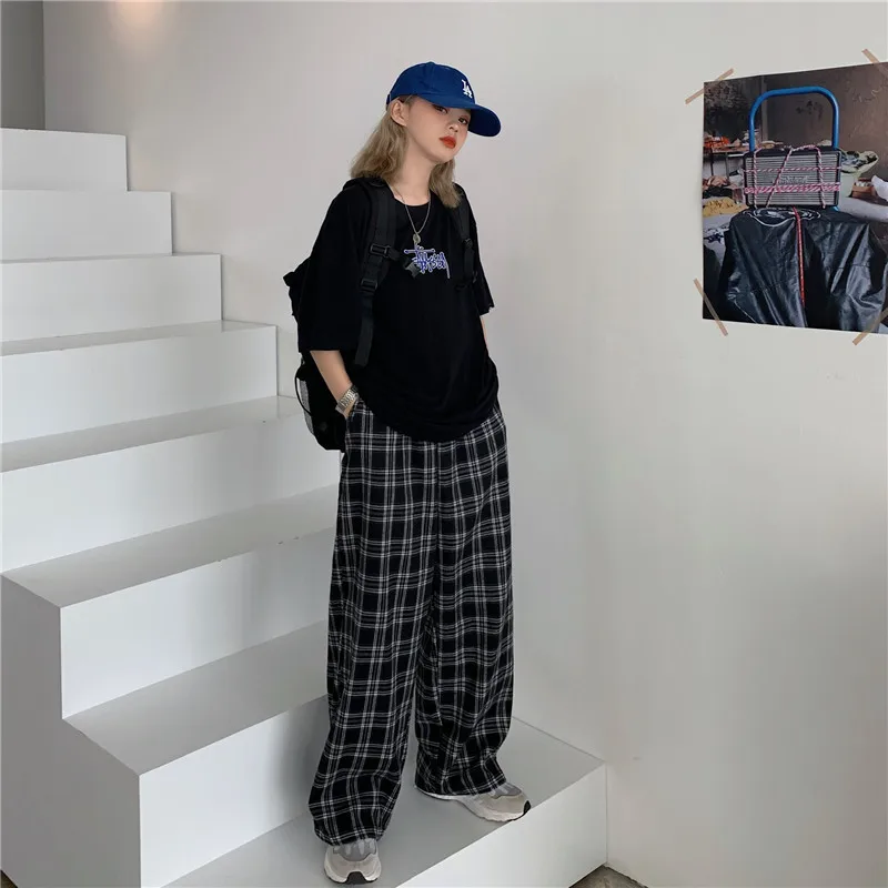  Oversize Plaid Pants Women Retro Chic Trousers JKP4786 