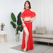 Сексуальный кружевной кроп Топ Женская длинная юбка танец живота наряды костюм костюмы для продажи Восточный танец комплект одежды костюм для танца живота