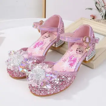 

Girls Sandals Rhinestone pink Latin dance shoes children summer high Heel Princess shoes kids Elsa sandal girls performance shoe