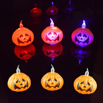 

12Pcs Halloween Glowing Pumpkin Shape Candle Lights Halloween With Button Battery Light For Bar Party Decor Props