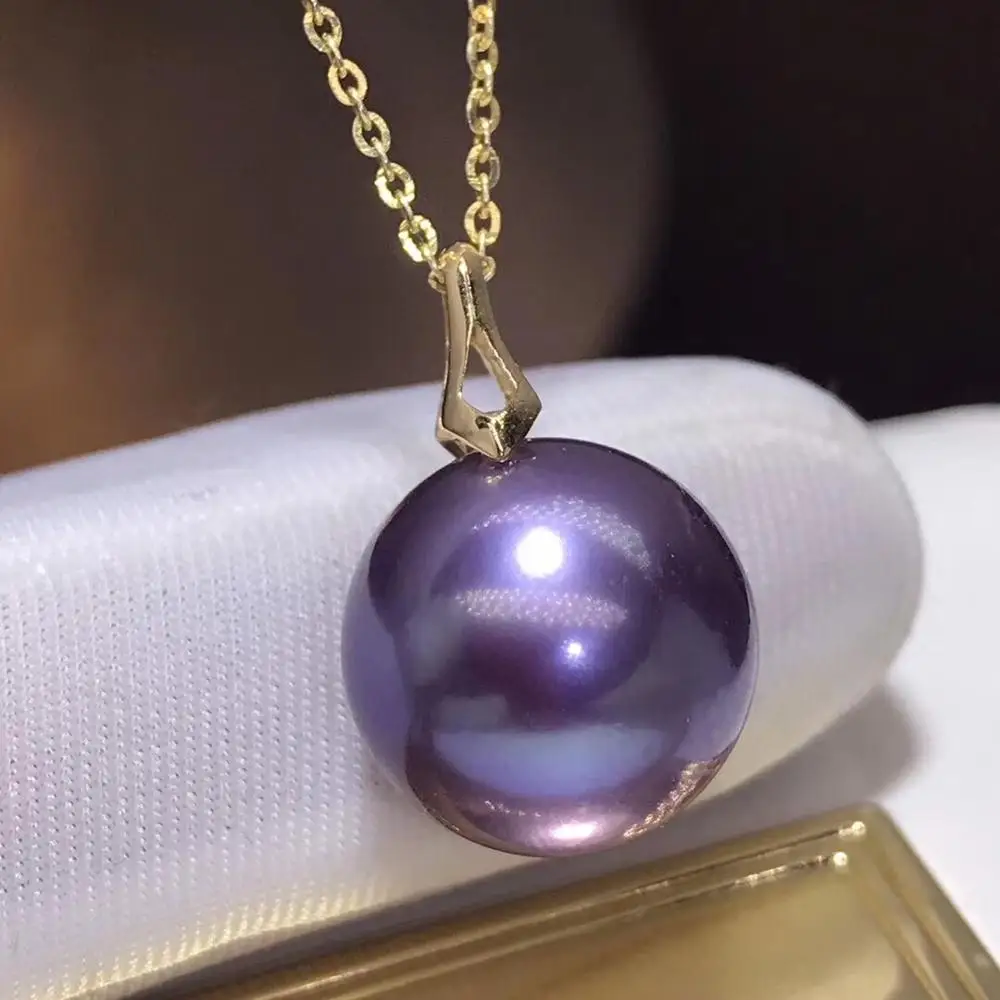 

Fine Jewelry 18K Gold Natural Ocean Purple Pearl 11-12mm Pendant Necklaces for Women FIne Pearls Pendants