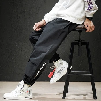 

Stretch Solid Letter Pockets Gray Plus Size M-5XL Men Harem Hip Pop Pants Trousers Sweatpants Hombre Casual Fashion Cargo Pants