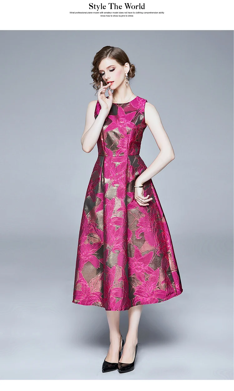 Women Elegant Floral Jacquard Dress 