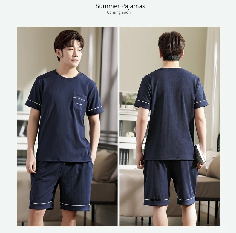 New O-Neck Full Cotton Mens Summer Short Sleeve Shorts Pajamas Set Big Size L-4XL Sleepwear Leisure Suits Nightwear Pijamas HDE cotton pajama pants