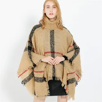 

cross-border fashion for Europe and the United States in autumn and winter Pullover collar large Plaid imitation cashmere shawl