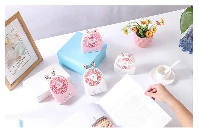 Style Mini Fan USB Rechargeable Portable Students Rabbit Cartoon Hand-Held Creative Desktop Mute Small Fan