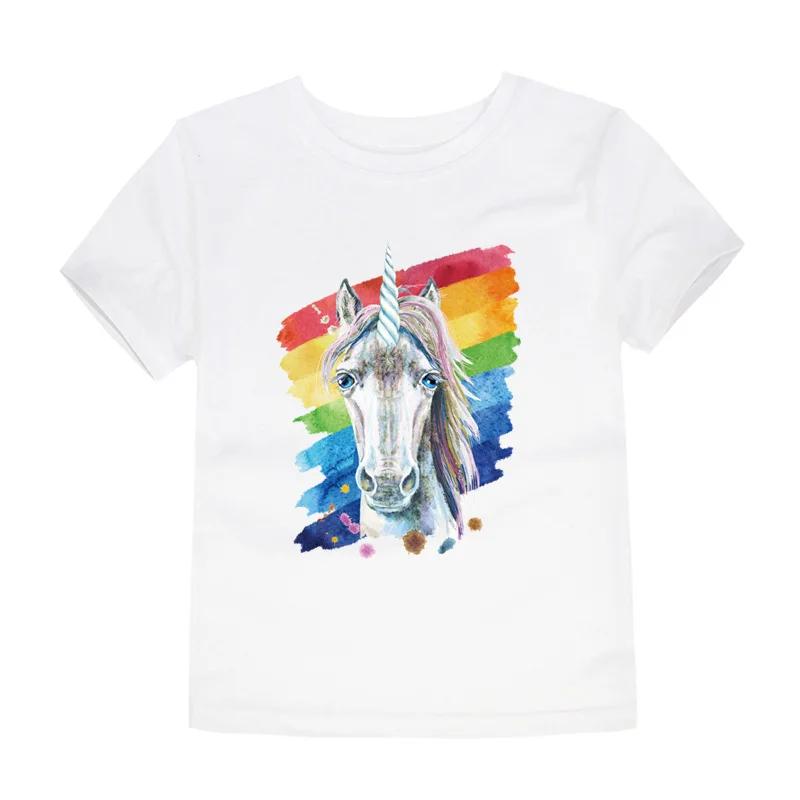 Летние футболки для девочек с единорогом, с героями мультфильмов, 12 цветов, Короткие Детские футболки с единорогом, топы для девочек с единорогом, футболки для мальчиков 2-14 лет - Цвет: 4TN11