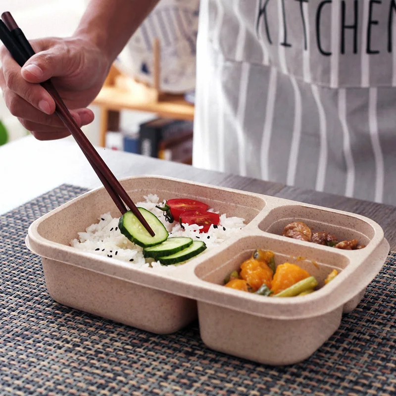 Экологичная герметичная коробка Bento tiffin, микроволновая печь для детского обеда, пшеничная солома с ручкой для детей, школьный контейнер для еды столовая посуда