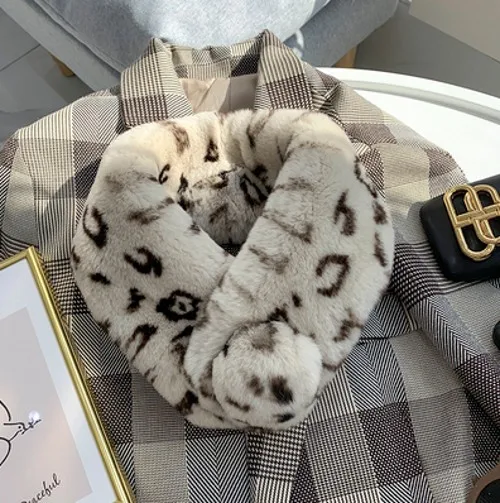 Both side fur leopard printed rabbit fur collar for overcoat, cute little hairy scarf in genuine rabbit fur 60*10cm SS - Цвет: 03 as picture