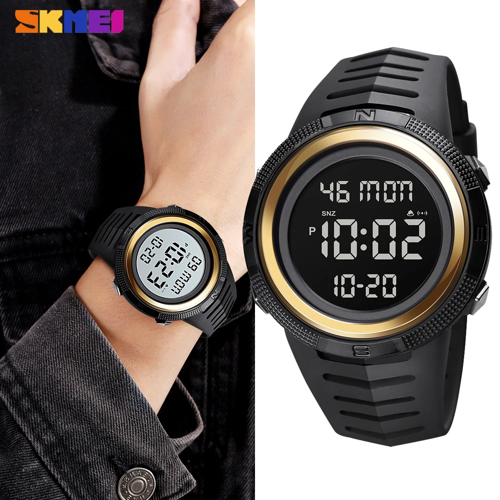 

SKMEI роскошный светодиодный цифровой мужские часы спортивные 2 времени Chrono часы обратного отсчета водонепроницаемые новые электронные наручные часы Reloj Hombre