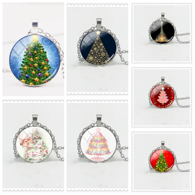 Романтическое ожерелье с подвеской в виде рождественской елки круглое выпуклое