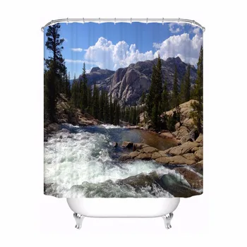 

Custom Mountain River Lake Reflection Bathroom Acceptable Shower Curtain Polyester Fabric Bathroom Curtain #180318-45-14