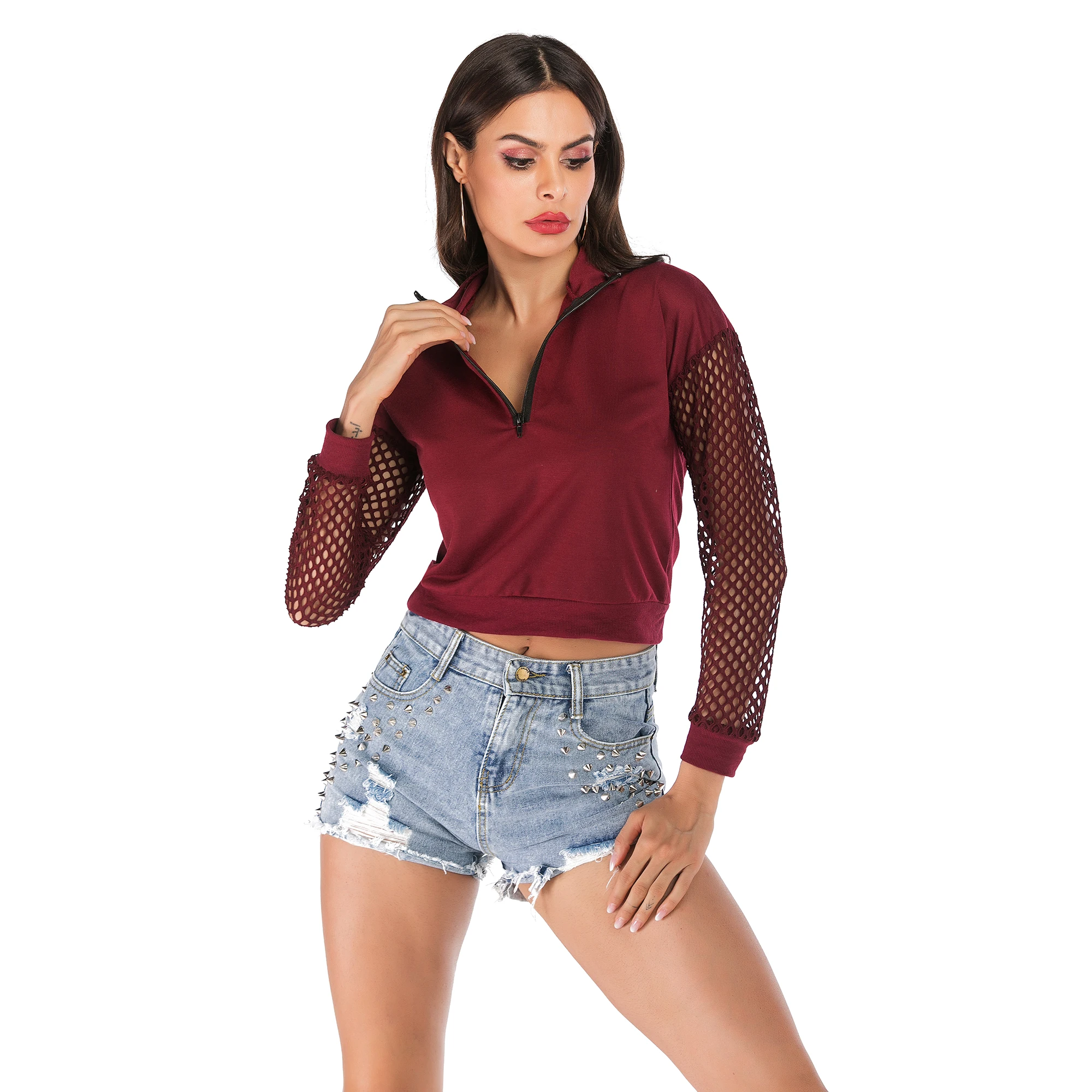 Худи женское с длинным рукавом в сеточку на осень/зиму|Толстовки и свитшоты| |