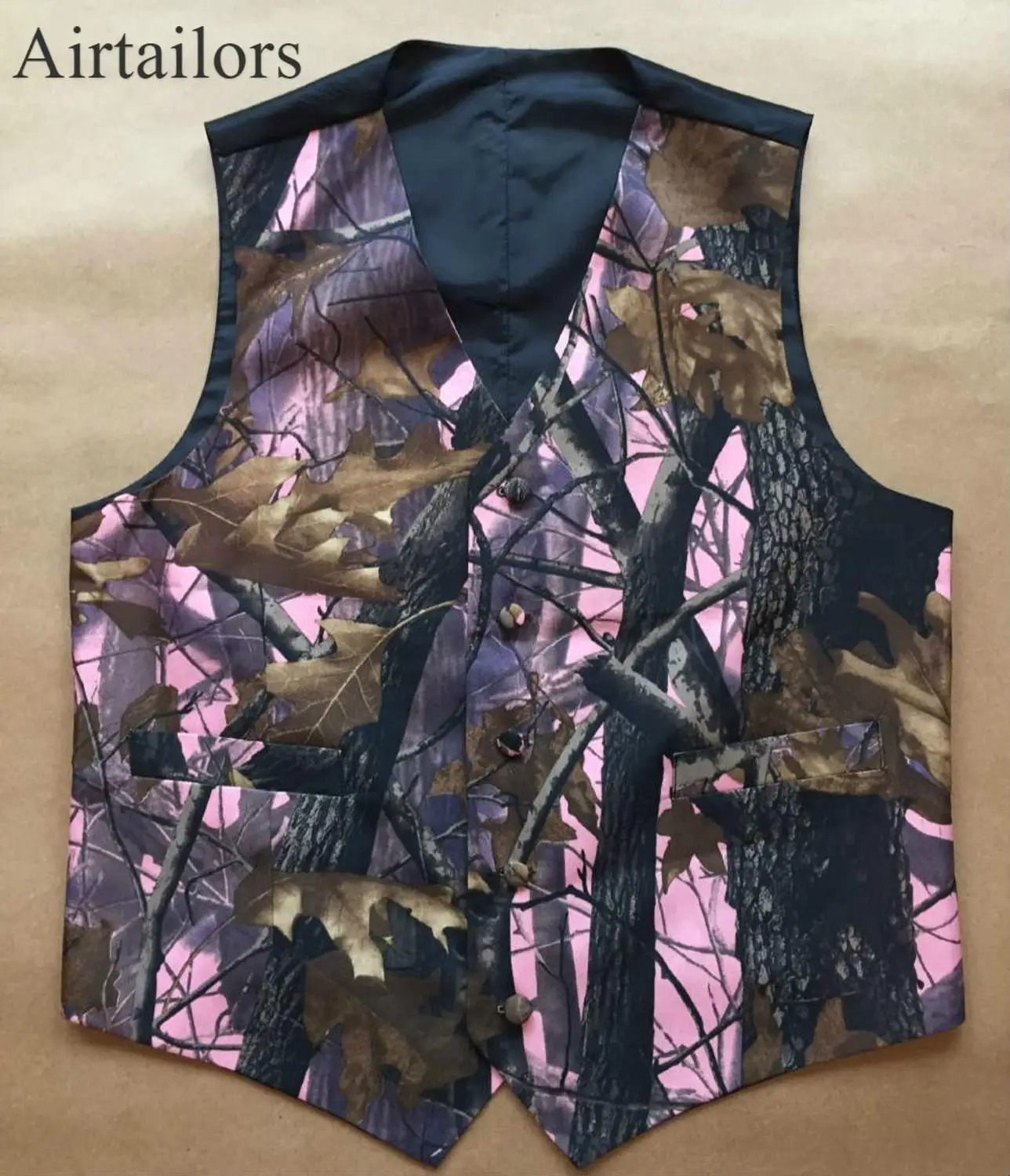 

Airtailors Fashion Pink Camo Suit Vest for Rustic Farm Wedding Camouflage Dress Vest Men Plus Size Tuxedo Waistcoat