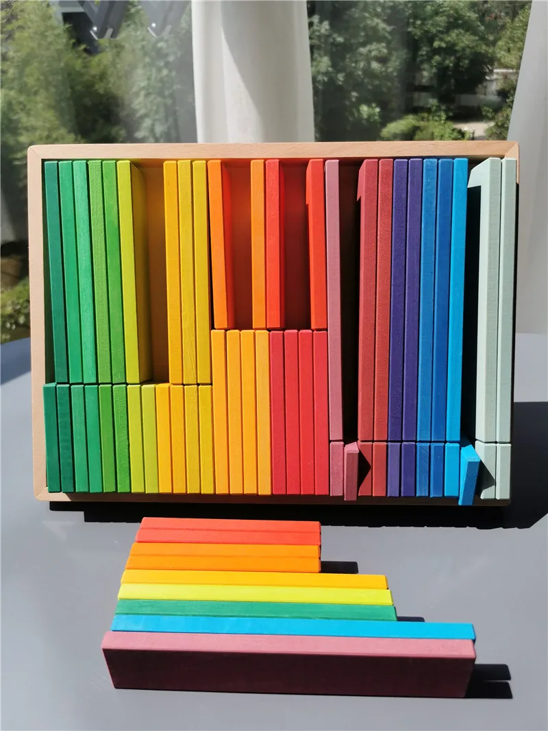 Large Rainbow Wood Building Slats Construct Cubes Blocks Pastel Stacking Timber Toys for Kids Early Learning