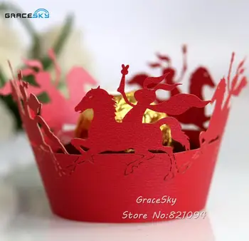 

50pcs free shipping Laser cut knight Horse Wedding Cupcake Wrappers Die out Baking Cake Wrappers Birthday Party Mini Cake holder