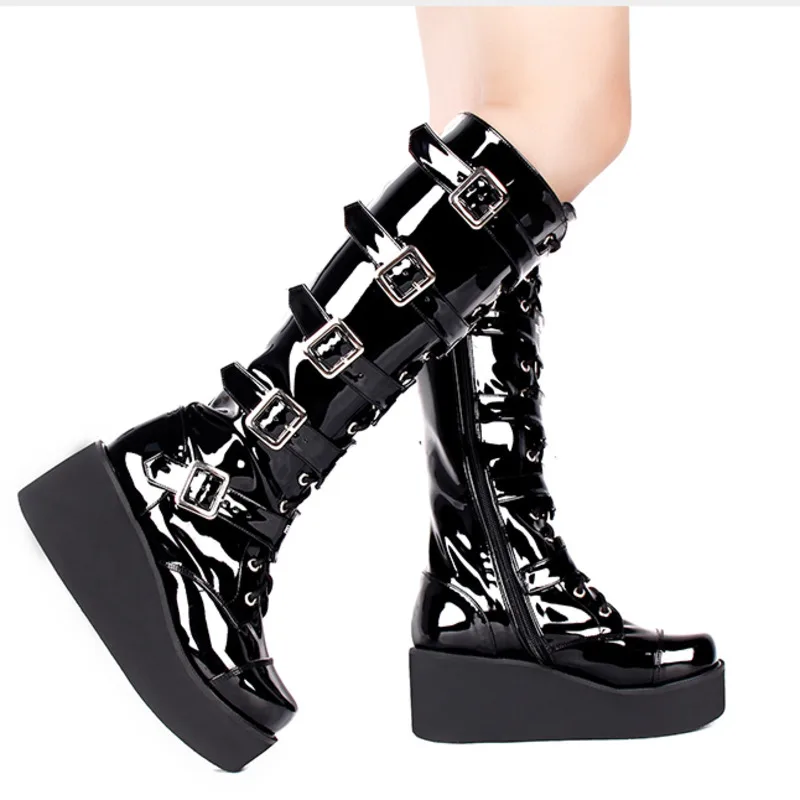 Precio bajo Muerte 2021 nuevo de moda de primavera y verano Zapatos casuales de las mujeres de Cruz Lolita Punk botas de grueso Fondo botas Muffin SH575 kjQlMV7Ga8z