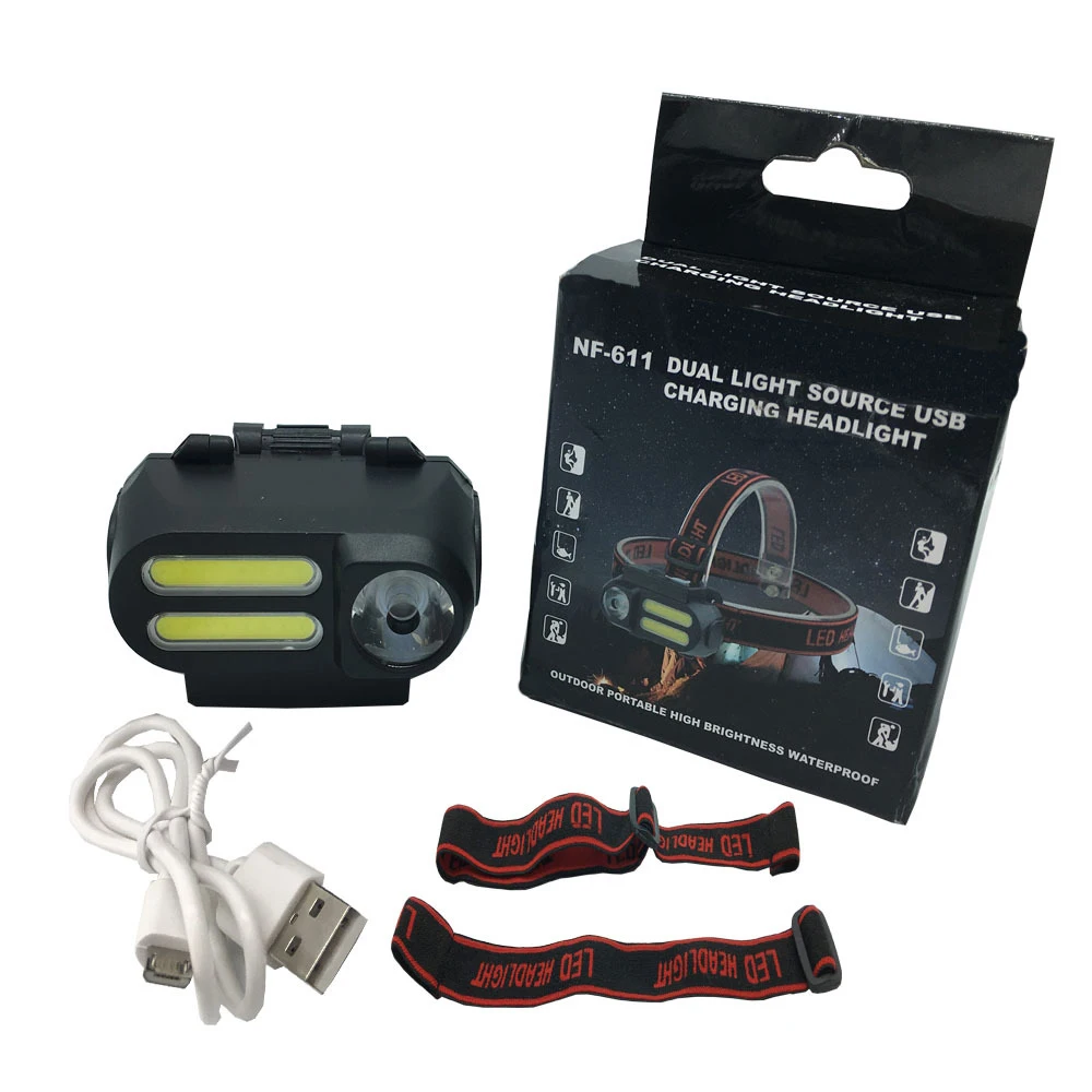 XANES NF-611 светодиодный+ 2COB 650LM 4 режима налобный фонарь 90 ° вращающийся Многофункциональный USB Водонепроницаемый походный фонарик для езды на велосипеде