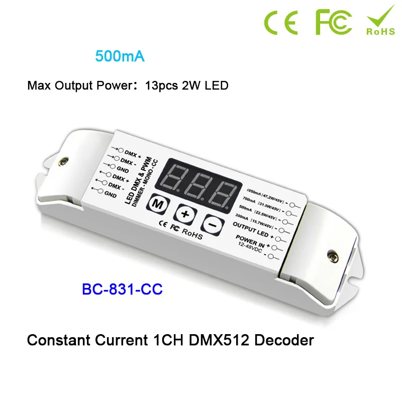 PWM DMX512 Одноцветный контроллер CC/CV светодиодный декодер 1 Канал выходной диммер привод для светодиодный светильник, DC12V-24V/DC12V-48V - Цвет: BC-831-CC  500mA