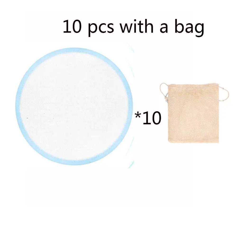 10PCS WITH A BAG 5/10/20 штук бамбукового волокна и хлопка Многоразовые подушечки для снятия макияжа три слоя моющиеся Уход за лицом Очищающая Салфетка колодки макияж Красота инструменты - Цвет: 10PCS WITH A BAG