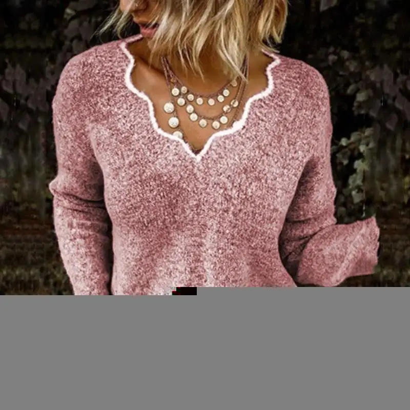 

Women Fashion V-Neck Long Sleeve Sweater Winter Autumn Solid Warm Sweater Jumper Pullovers Casual Solid Knitted Pullover