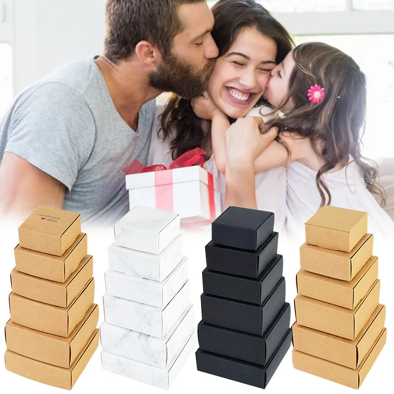 6pcs Multi-size Paper Boxes DIY HANDMADE Marbling Candy Boxes Wedding Birthday Party Cake Treat Gift Package Decoration Supplies