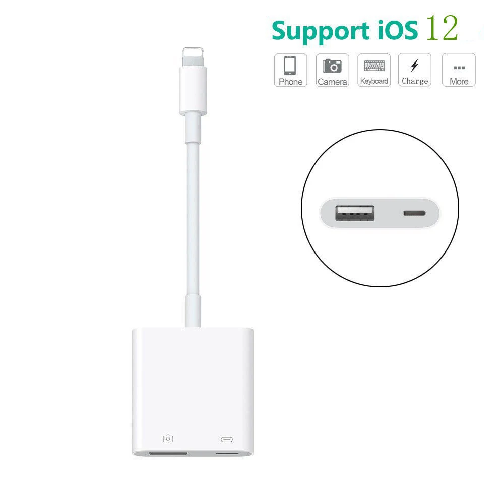  OTG Adapter for 8 Pin to USB 3 Camera Reader Adapter OTG Cable Data Converter for iPhone 7/8/X for 