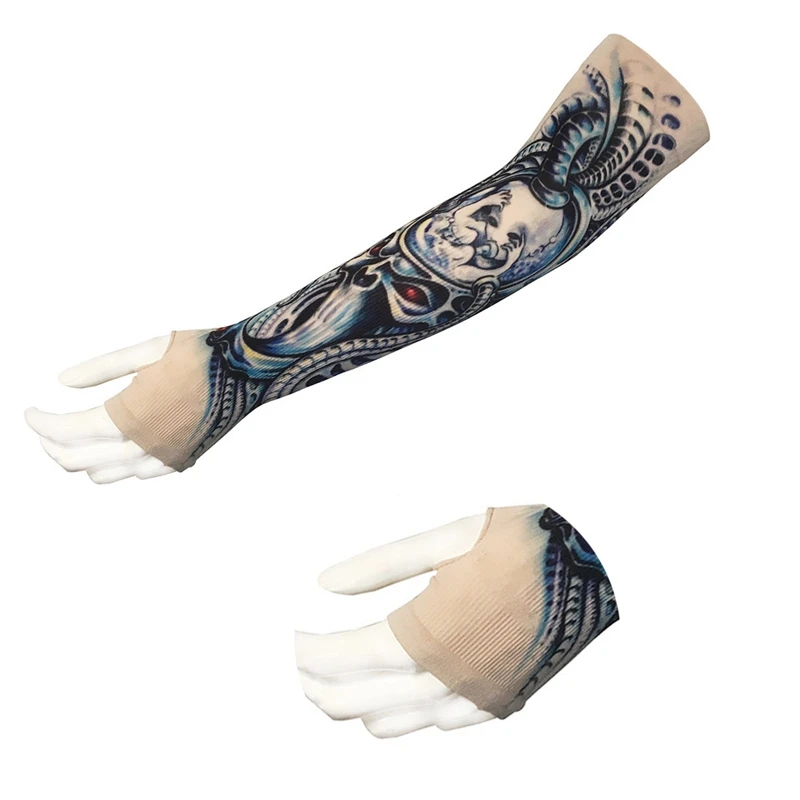 2Pcs 42Cm Driving Sunscreen Arm Tattoo Sleeve Man Woman Cool Cycling Temporary Flash Tattoo Stretchy Fake Sleeves