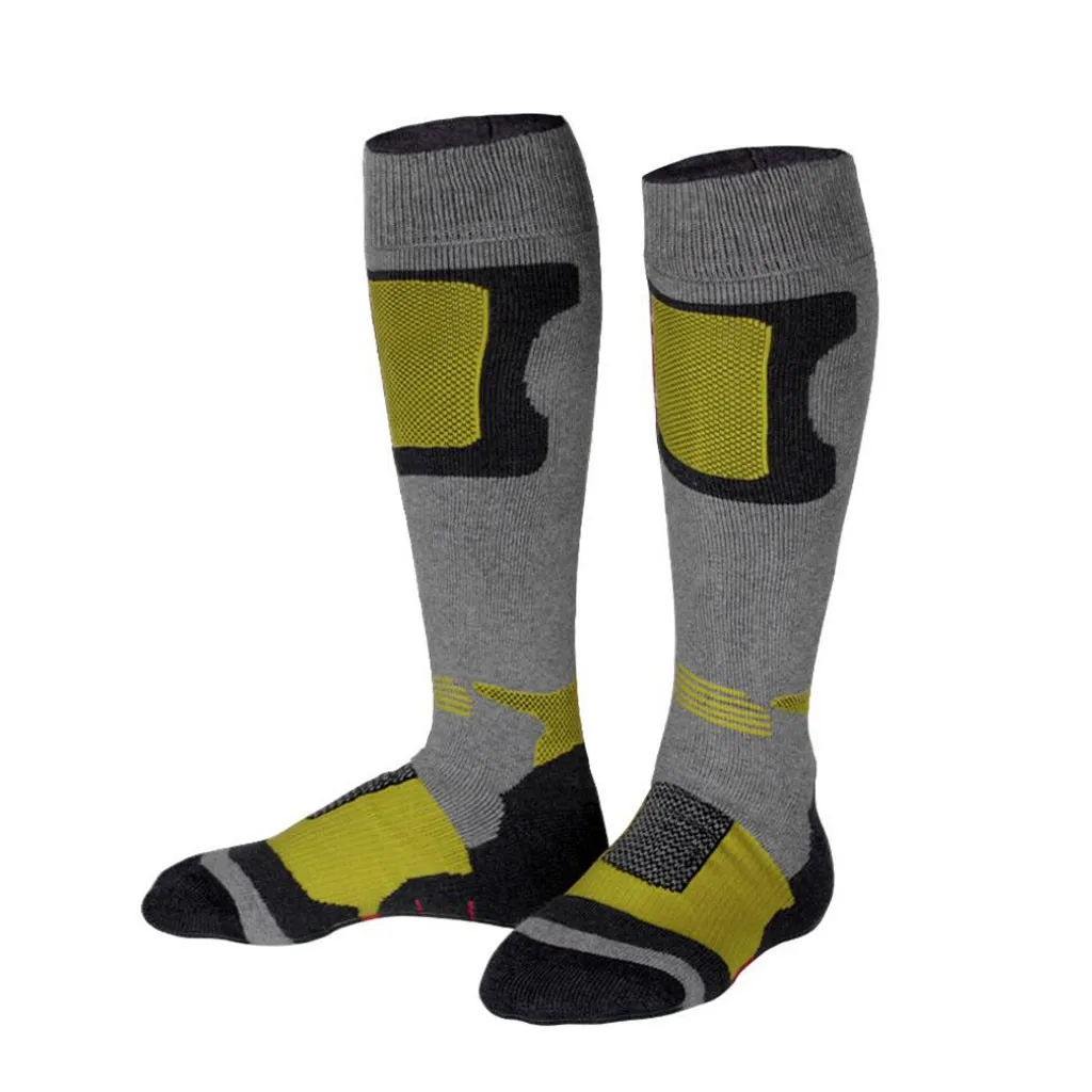 Унисекс Мужские и женские зимние теплые альпинистские Лыжные носки для пеших прогулок спортивные Гольфы выше колена Плотные хлопковые носки - Цвет: Цвет: желтый