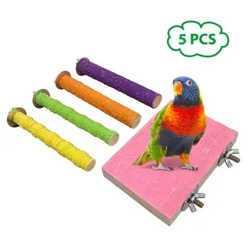 

5Pcs Bird Perch Parakeet Toys Rough Sand Wood Perch Parrot Cage Stand Platform K4UA