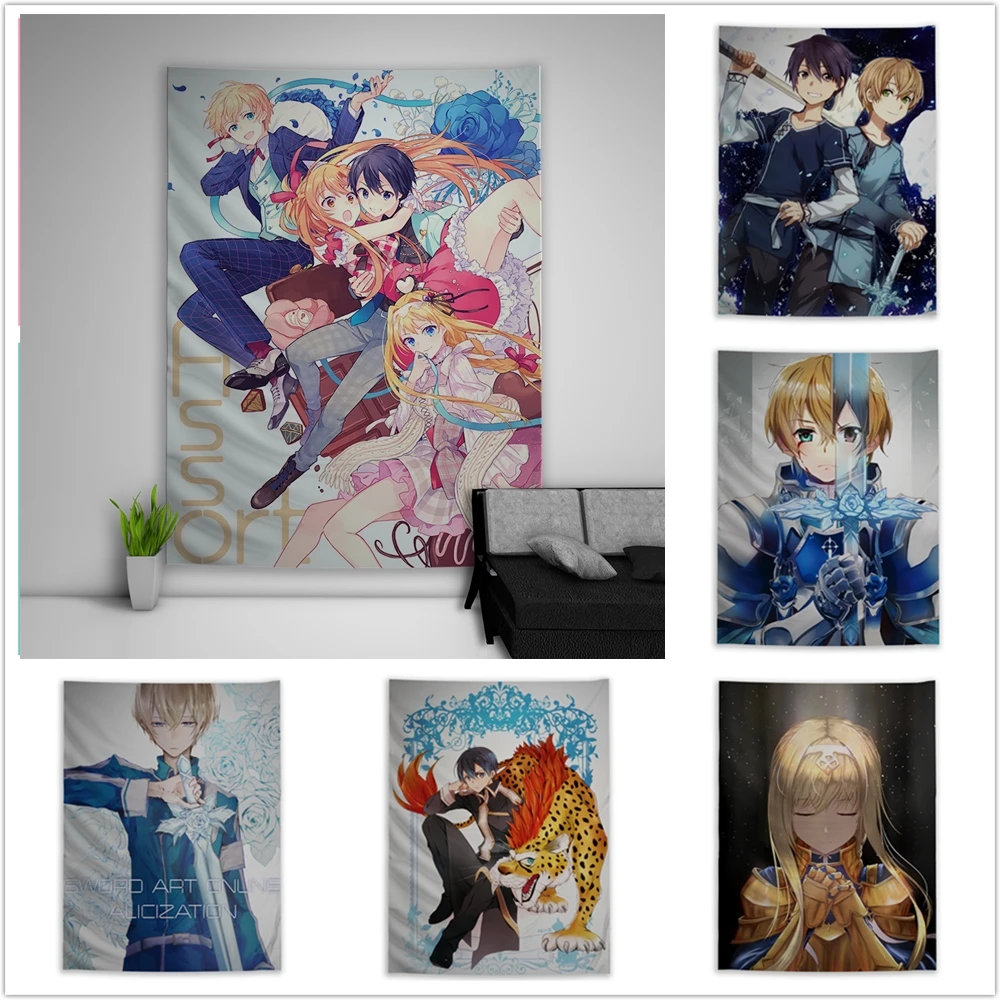 Sword Art Online Alicization Kirito Eugeo Tapestry Art Wall Hanging Sofa Table Bed Cover Home Decor Dorm Gift
